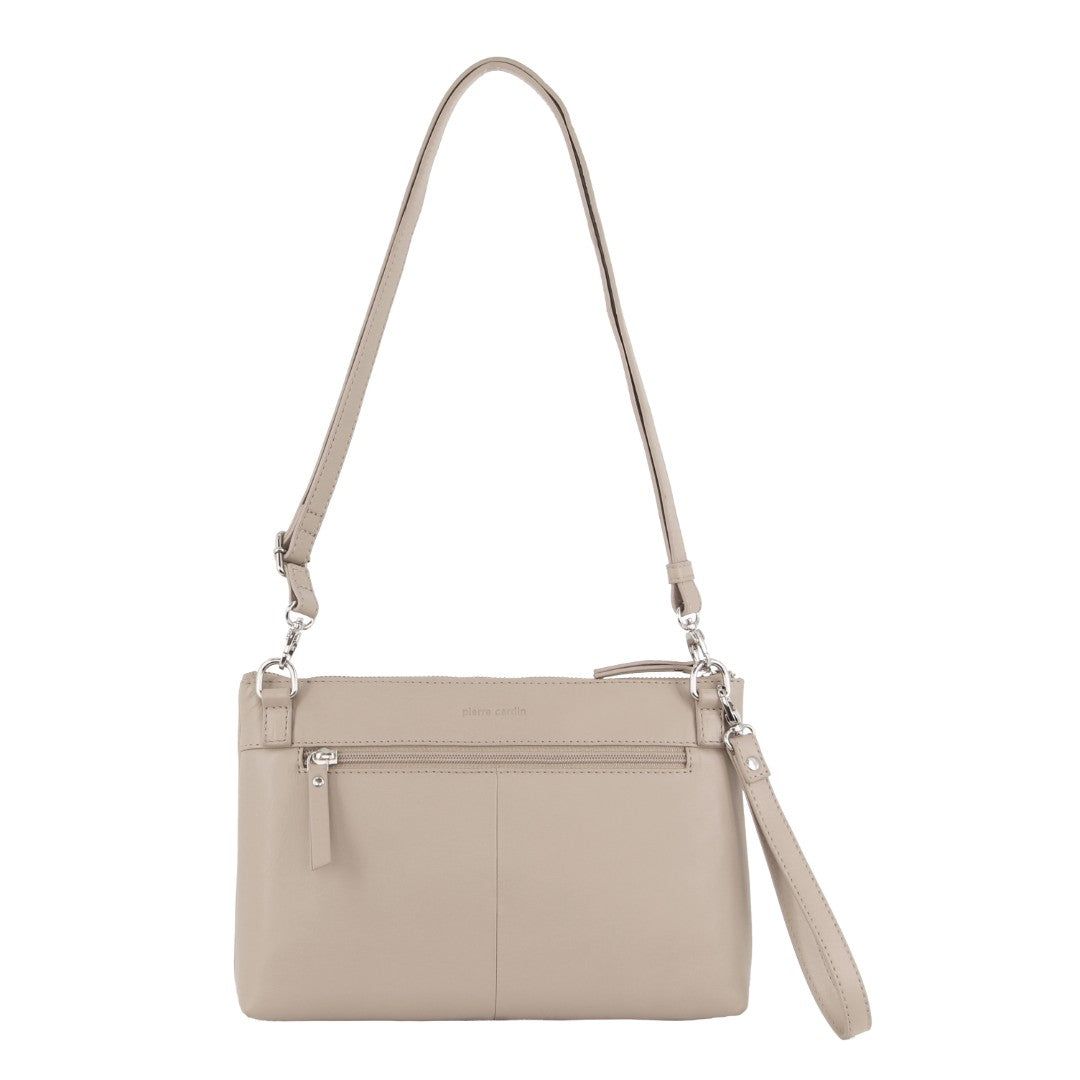 Pierre Cardin Leather Stitch-design Cross-body Bag Beige | 894375-HOP