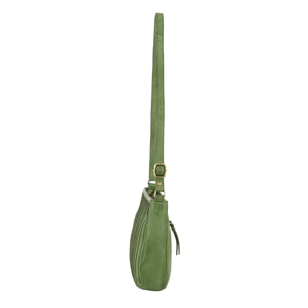 Pierre Cardin Leather Stitch-design Cross-body Bag Green | 978263-GUJ