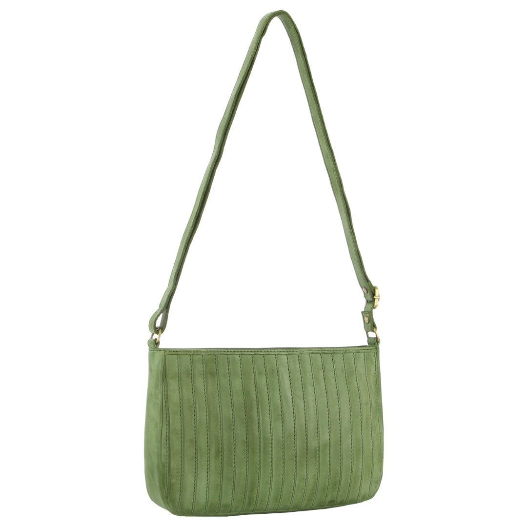 Pierre Cardin Leather Stitch-design Cross-body Bag Green | 978263-GUJ