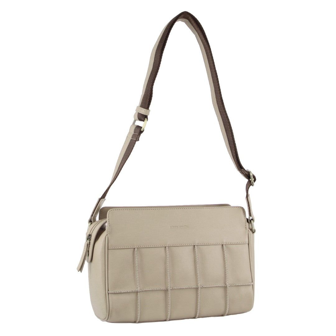 Pierre Cardin Leather Stitch-design Cross-body Bag Beige | 136895-TDQ