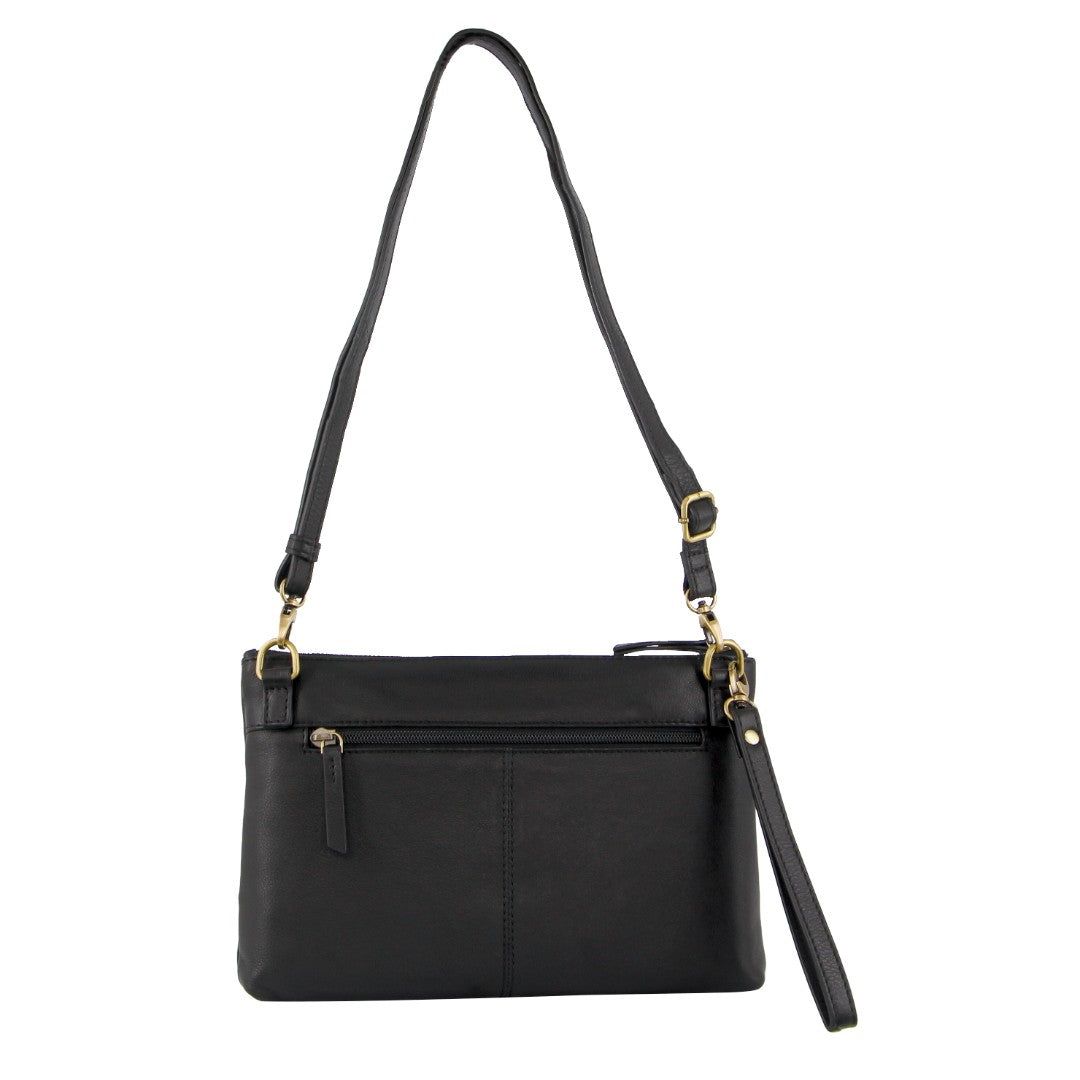 Pierre Cardin Leather Stitch-design Cross-body Bag Black | 215408-MAG