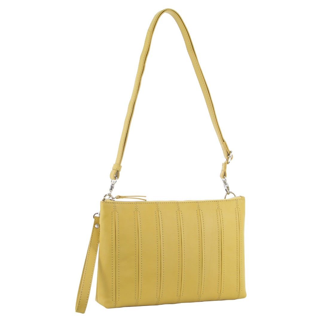 Pierre Cardin Leather Stitch-design Cross-body Bag Yellow | 392875-ROU