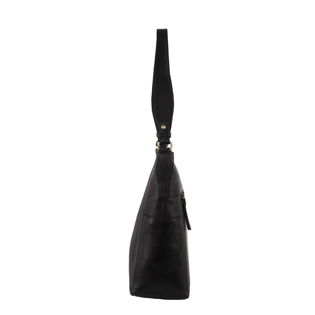 Pierre Cardin Leather Stitch-design Hobo Bag Black | 529074-FBX