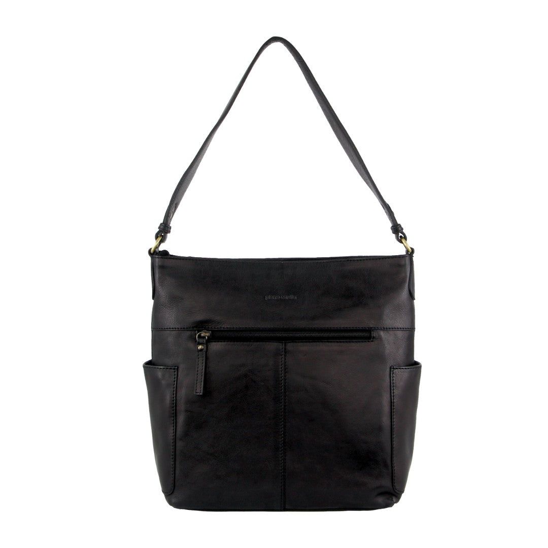 Pierre Cardin Leather Stitch-design Hobo Bag Black | 529074-FBX