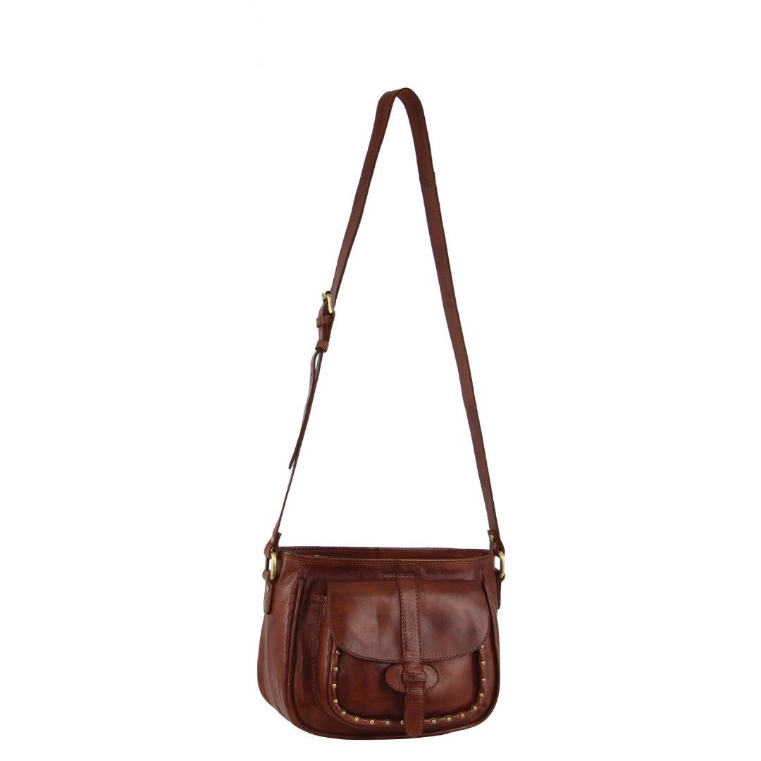 Pierre Cardin Leather Stud Detail Cross-body Bag Brown | 940132-SGV