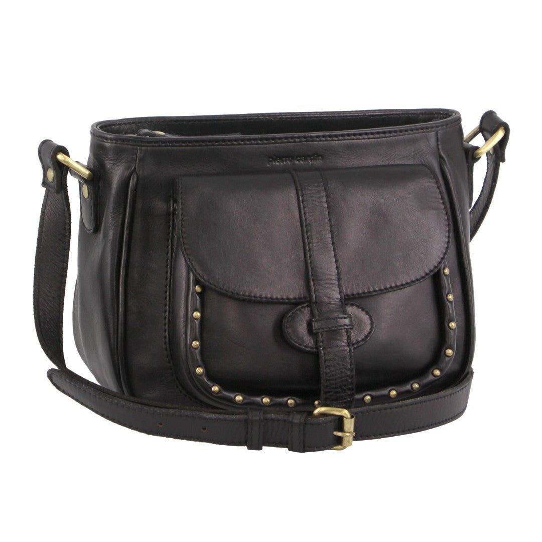 Pierre Cardin Leather Stud Detail Cross-body Bag Black | 650487-OYL