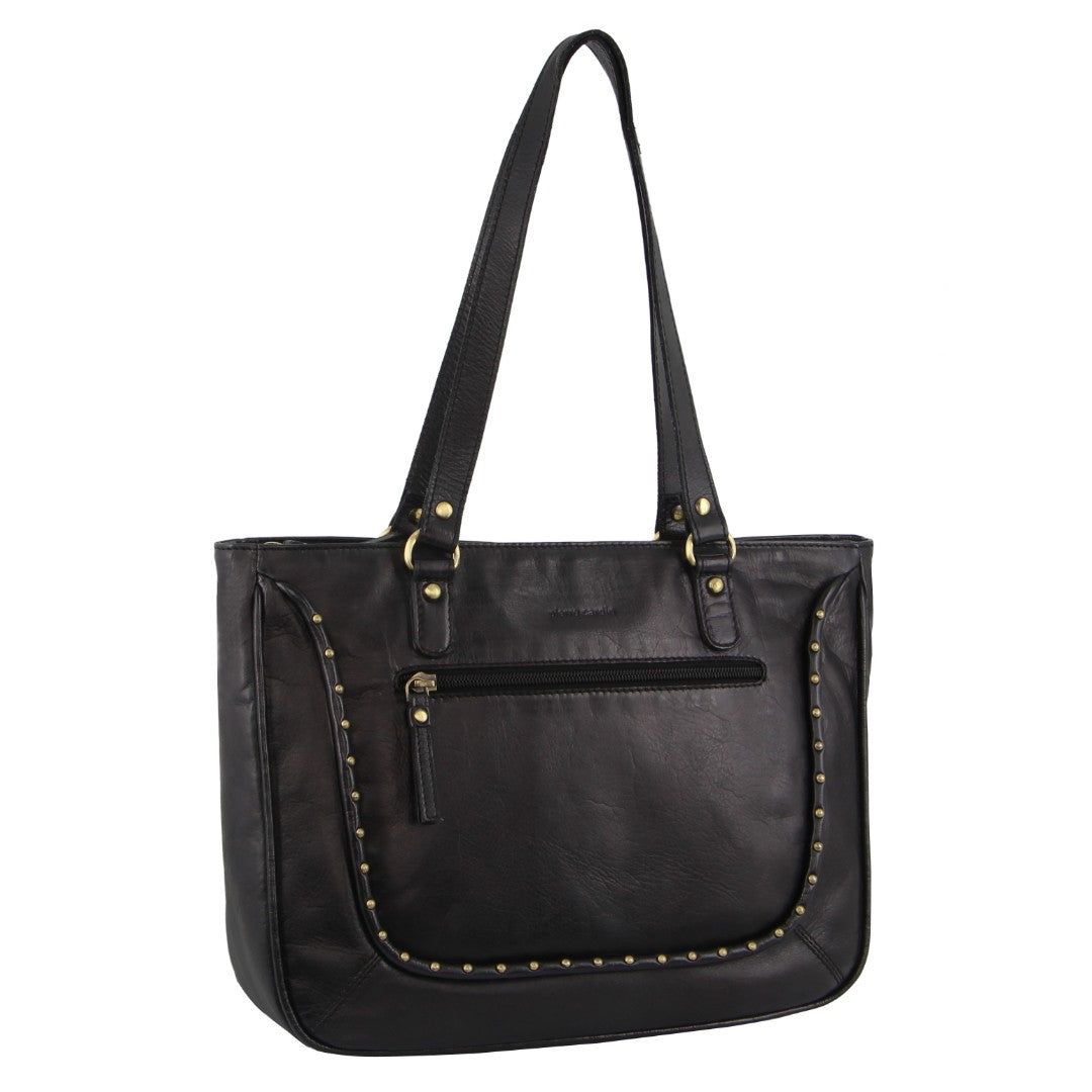 Pierre Cardin Leather Stud Detail Tote Bag Black | 068547-ZED