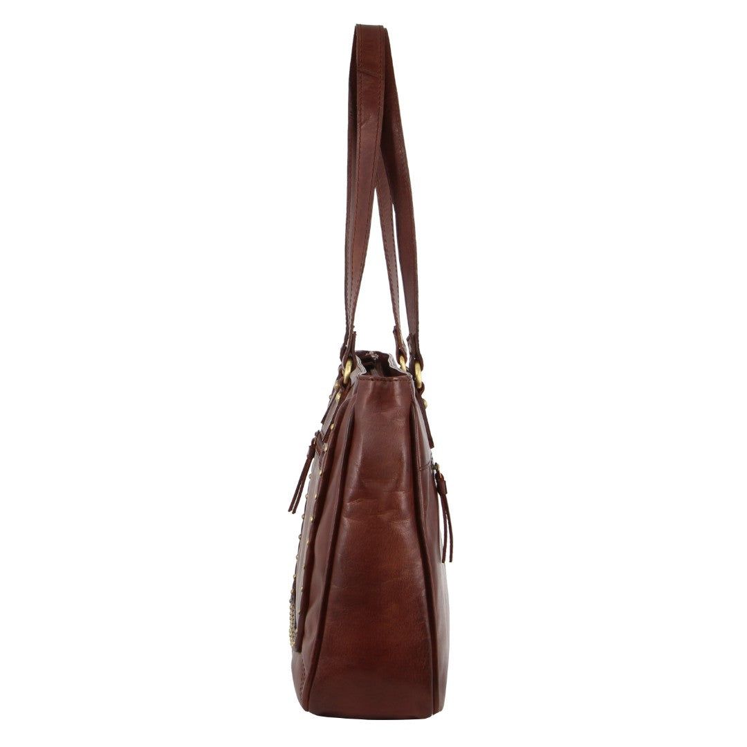 Pierre Cardin Leather Stud Detail Tote Bag Brown | 176450-WTY