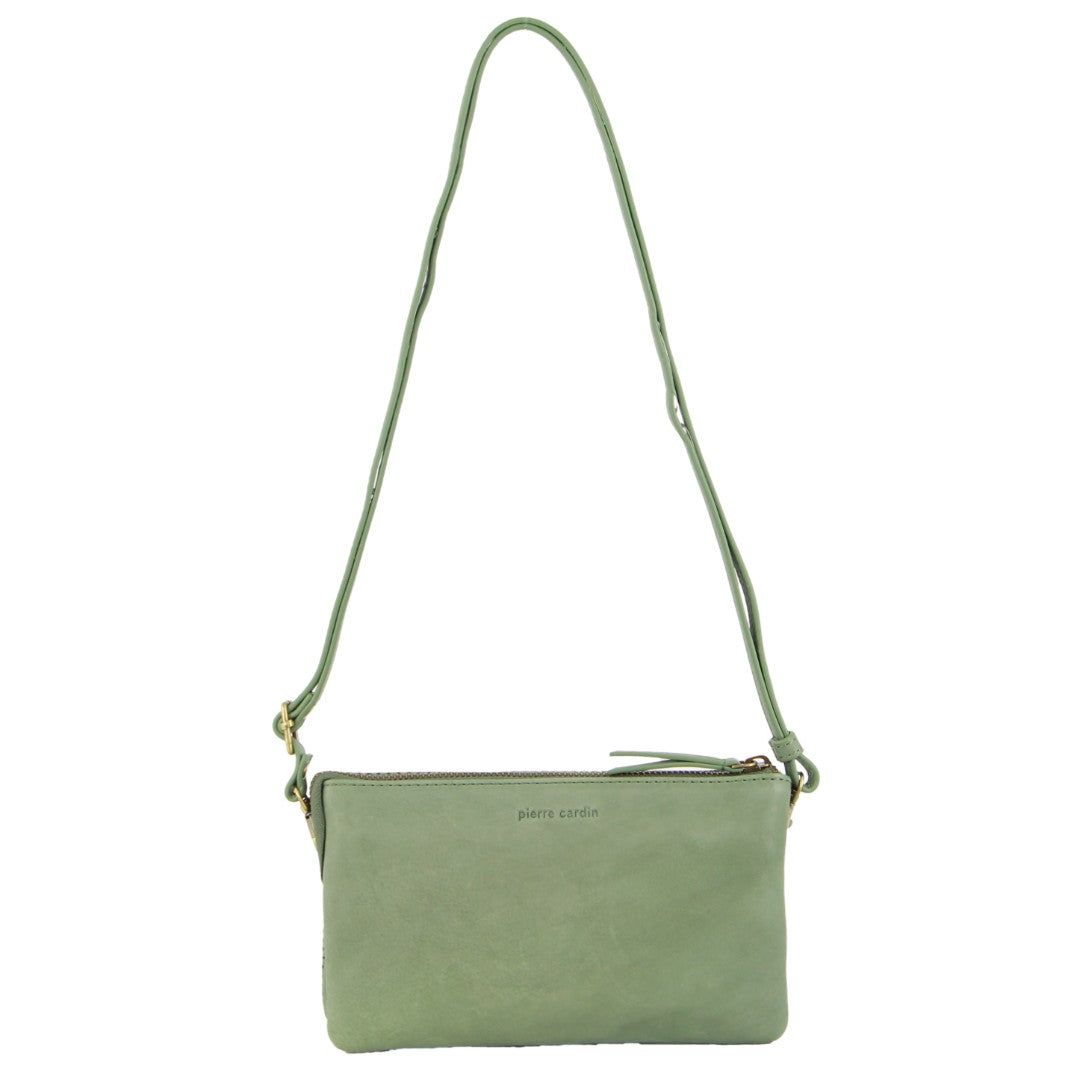 Pierre Cardin Leather Textured Crossbody Clutch Bag Olive | 721648-TQZ