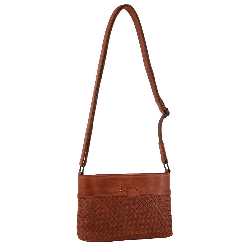 Pierre Cardin Leather Woven Embossed Cross-Body Bag Brown | 125896-VSM