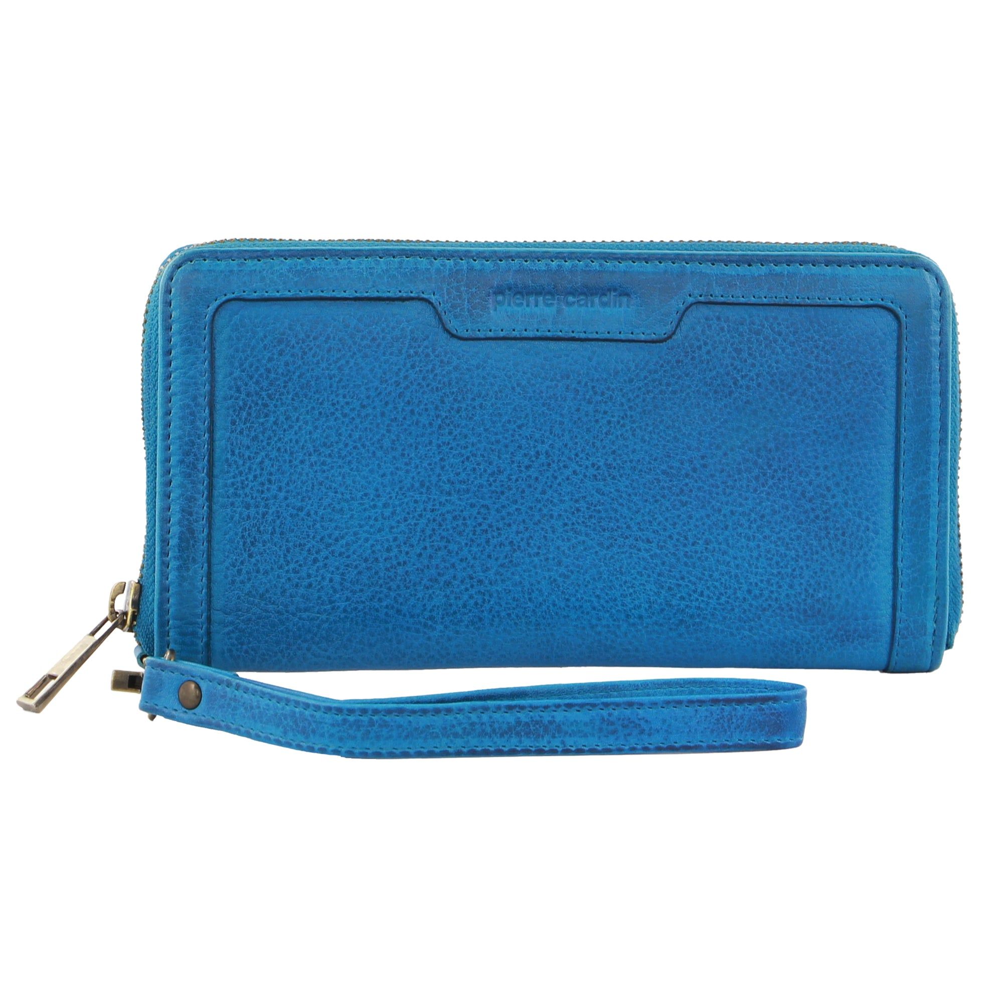 Pierre Cardin Leather Zip around wallet w Wristlet Light Turquoise | 870695-KIO