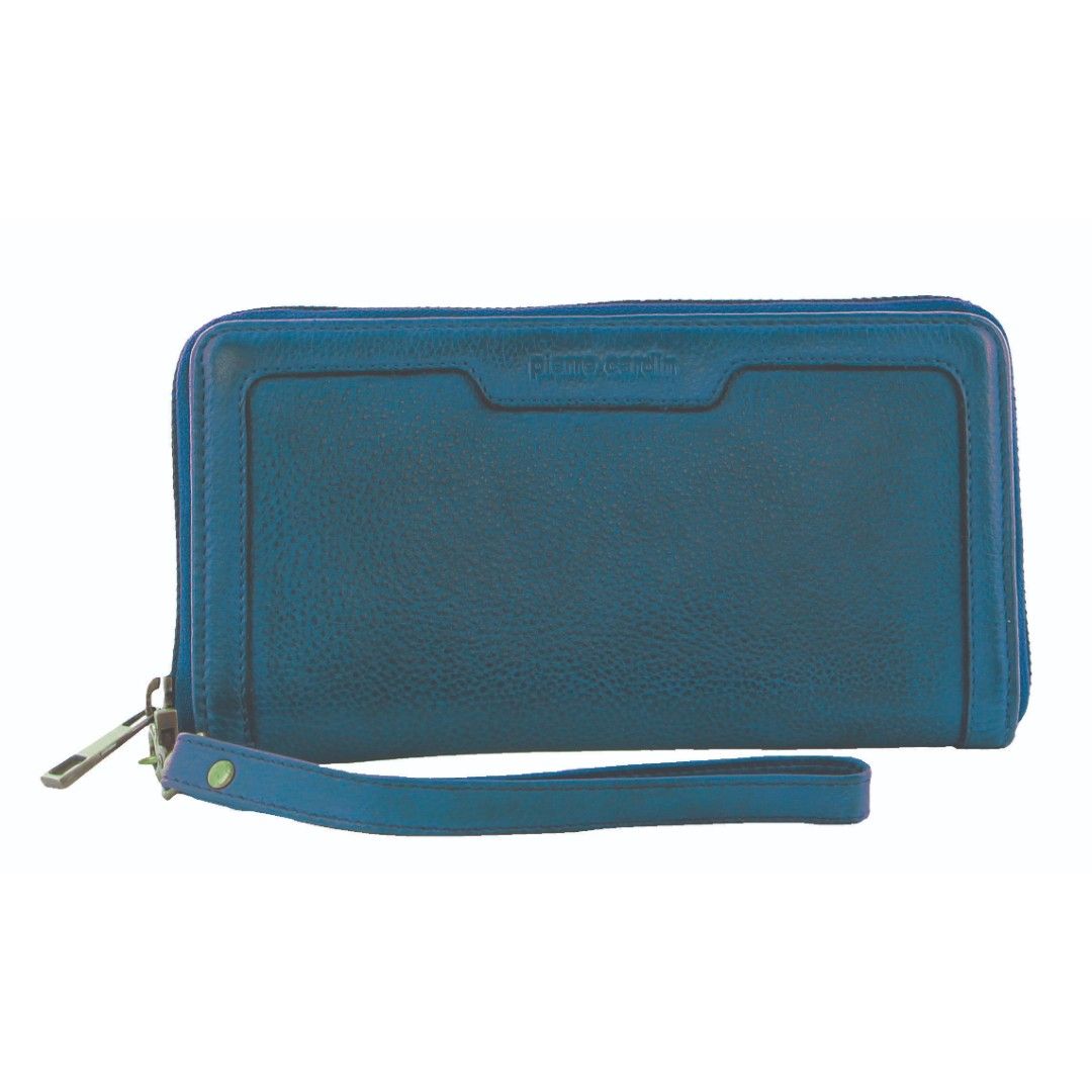 Pierre Cardin Leather Zip around wallet w Wristlet Light Turquoise | 087591-UHE