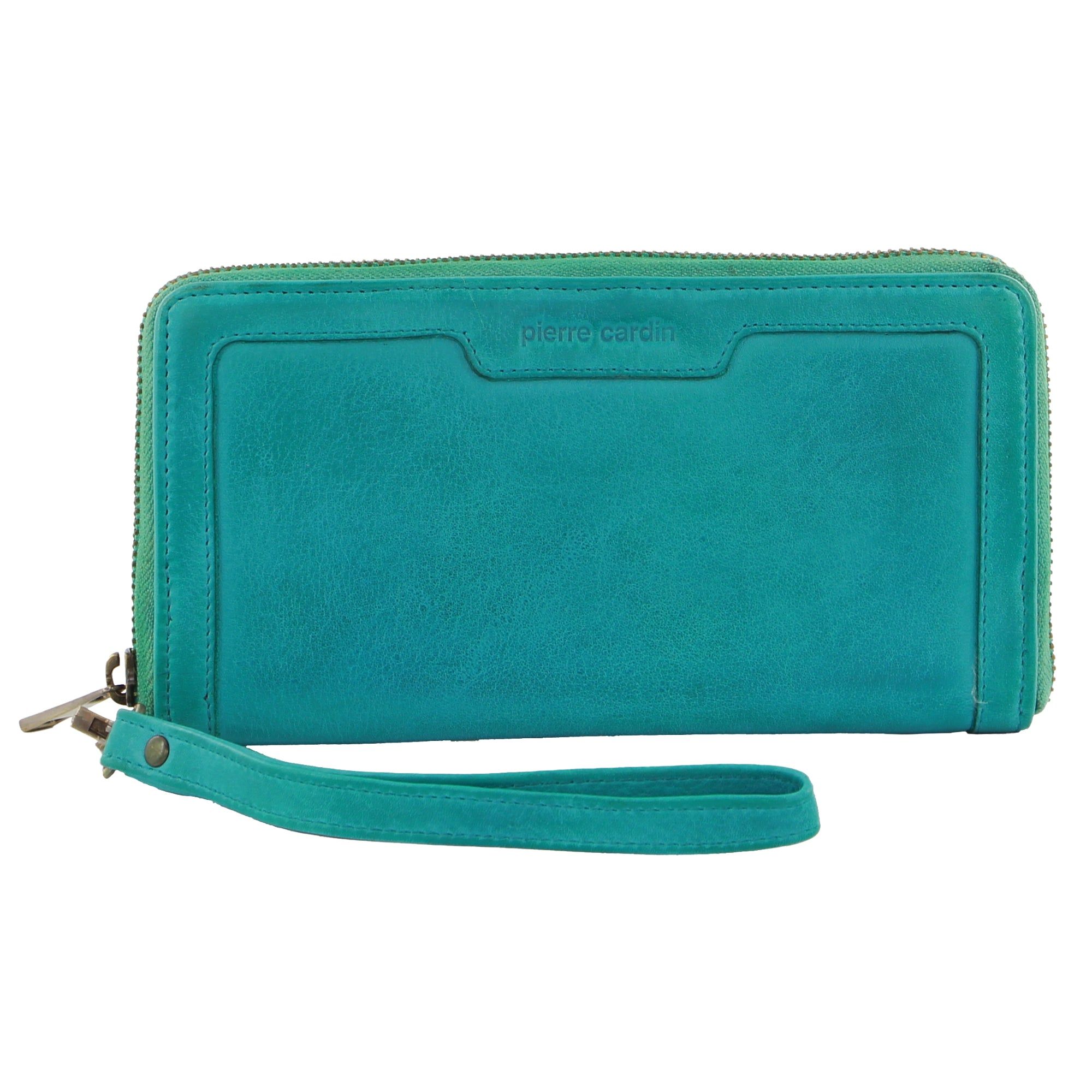 Pierre Cardin Leather Zip around wallet w Wristlet Turquoise | 478129-INX