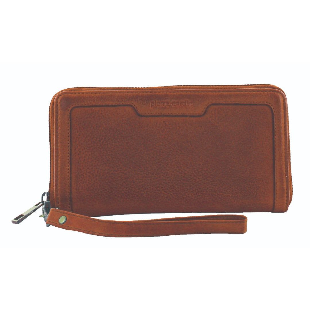 Pierre Cardin Leather Zip around wallet w Wristlet Brown | 532186-GIB