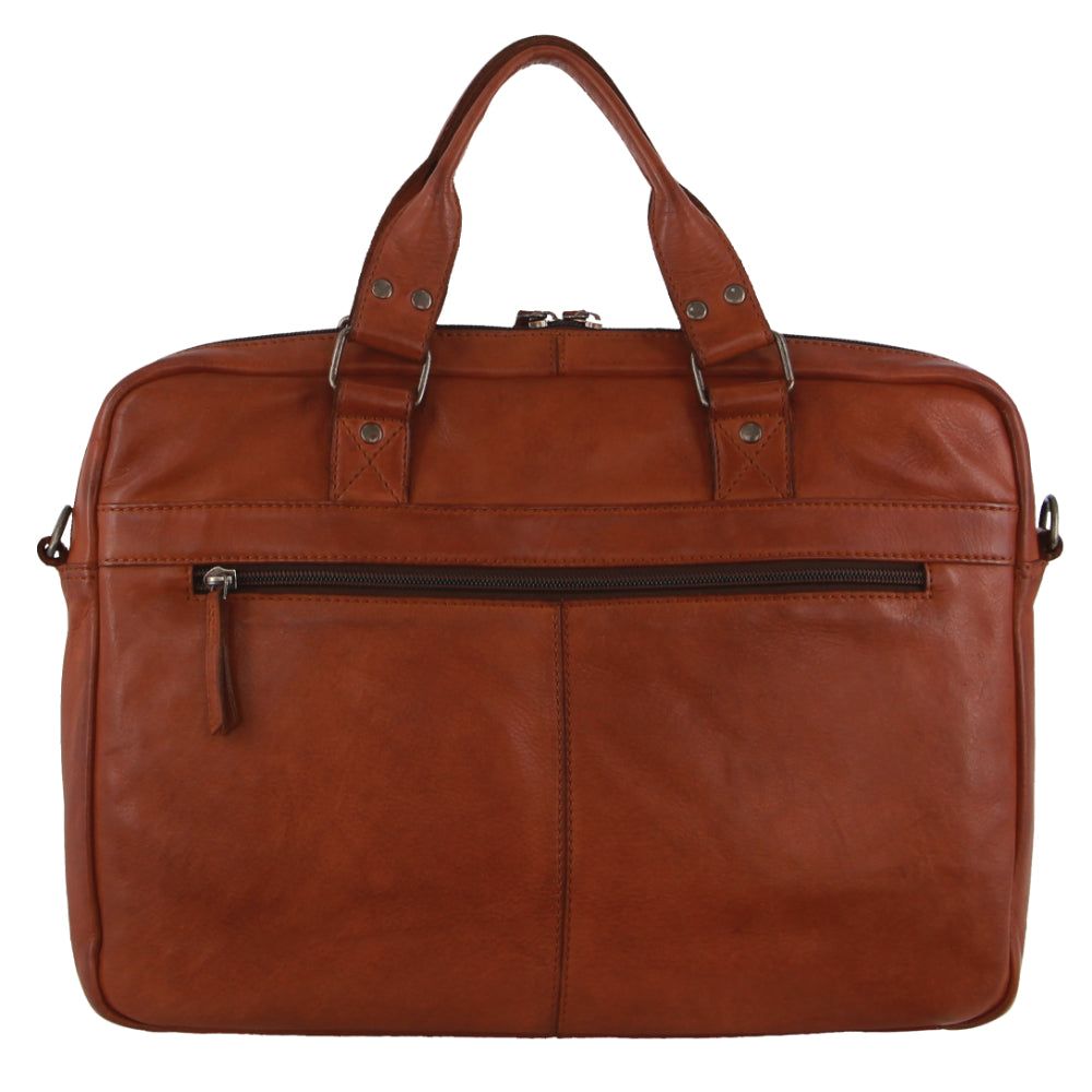 Pierre Cardin Multi-Compartment Leather Computer Bag Brown | 752043-RCD