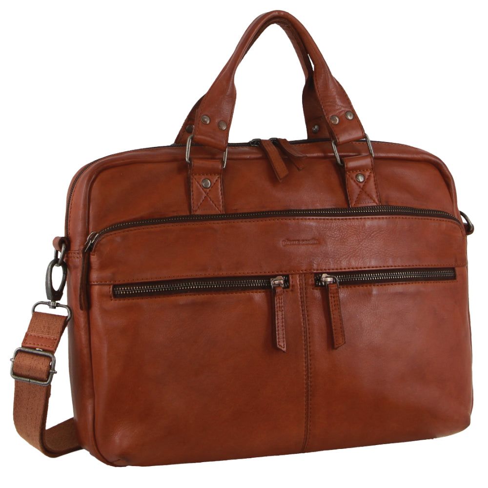 Pierre Cardin Multi-Compartment Leather Computer Bag Brown | 025463-GOF