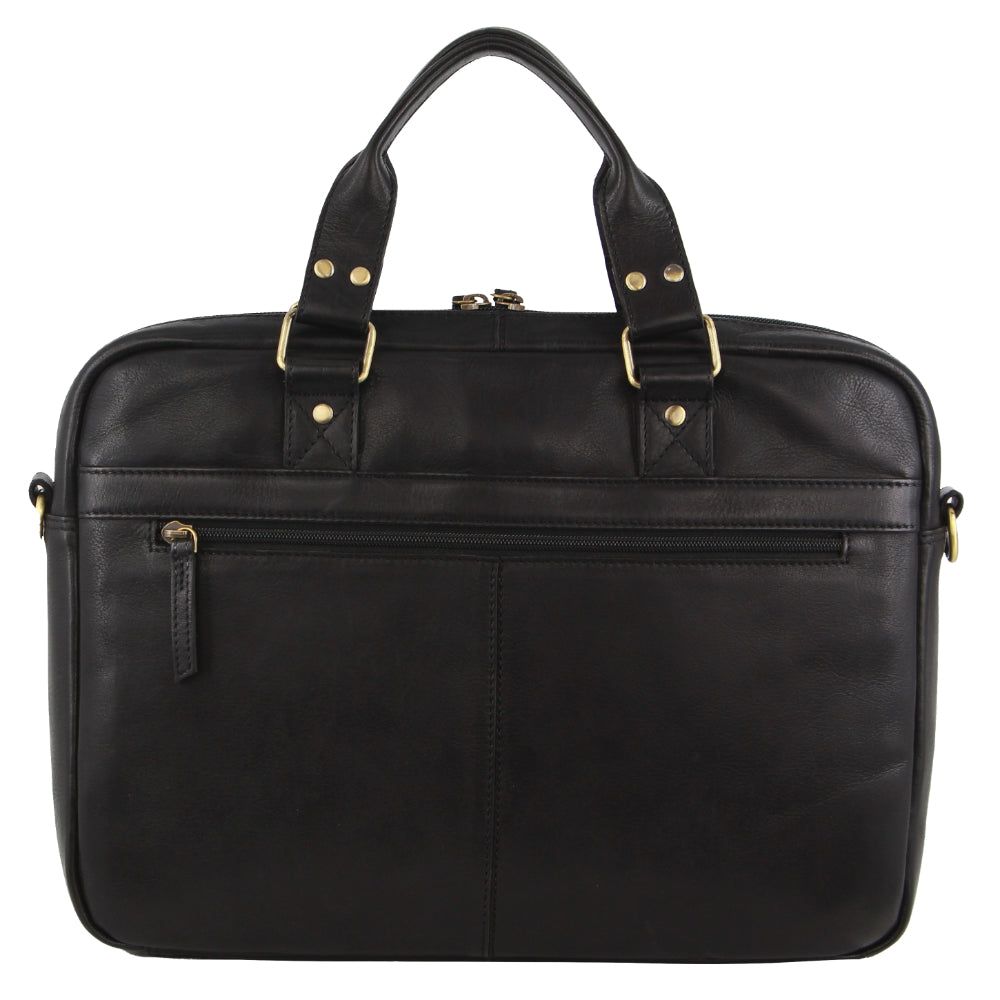 Pierre Cardin Multi-Compartment Leather Computer Bag Black | 457619-IMA