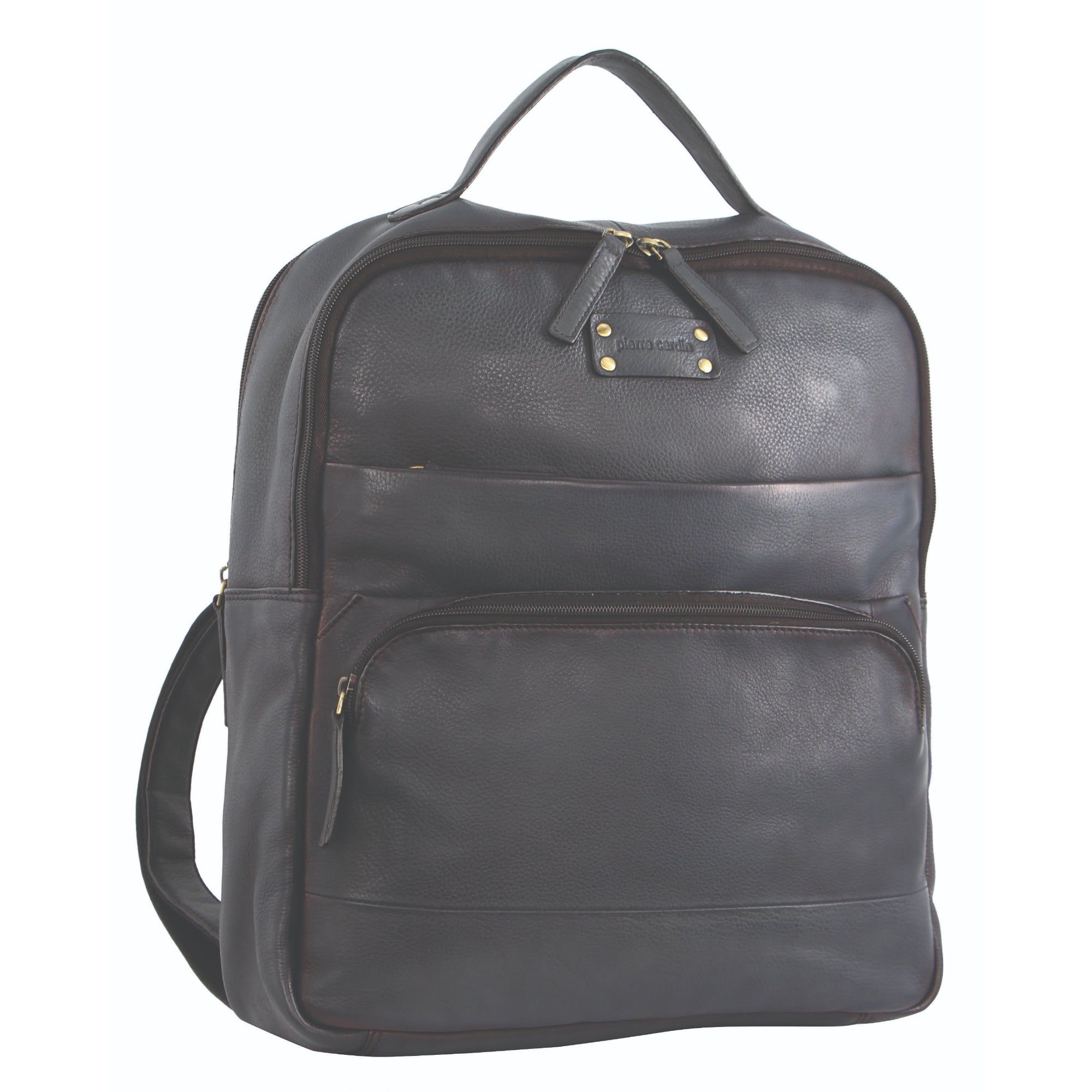 Pierre Cardin Rustic Leather Business Backpack Computer Bag Black | 408239-AID