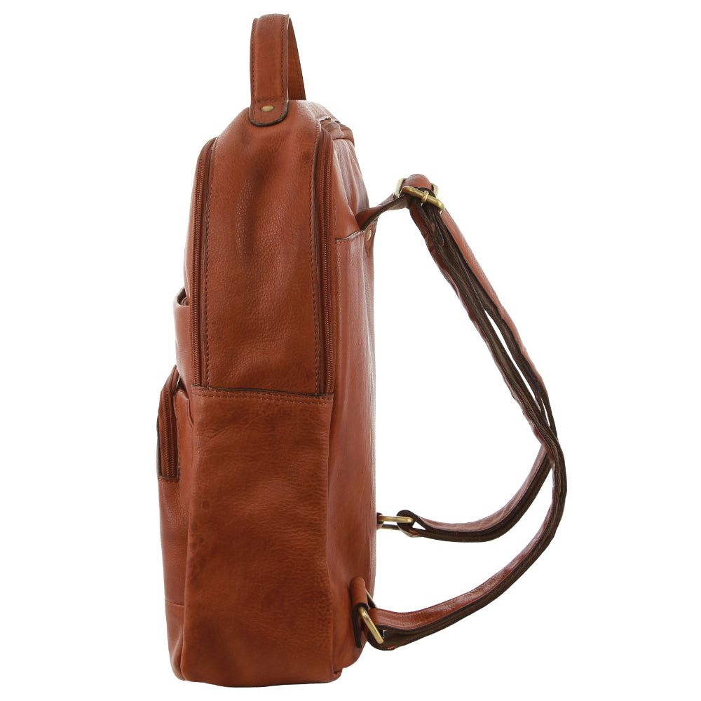 Pierre Cardin Rustic Leather Business Backpack Computer Bag Brown | 057831-SYC