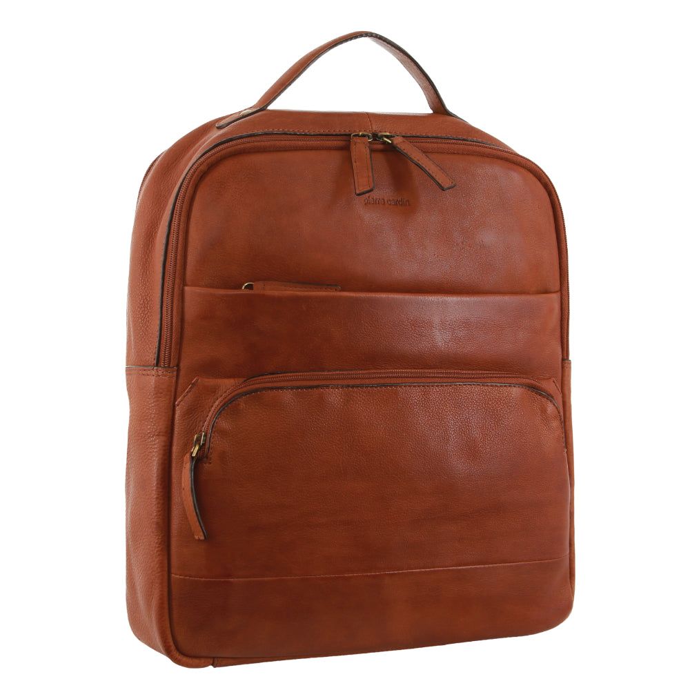 Pierre Cardin Rustic Leather Business Backpack Computer Bag Brown | 057831-SYC