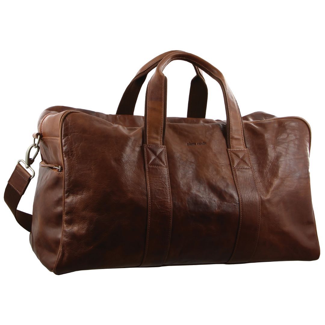 Pierre Cardin Rustic Leather Business Overnight Bag Brown | 074382-LGN