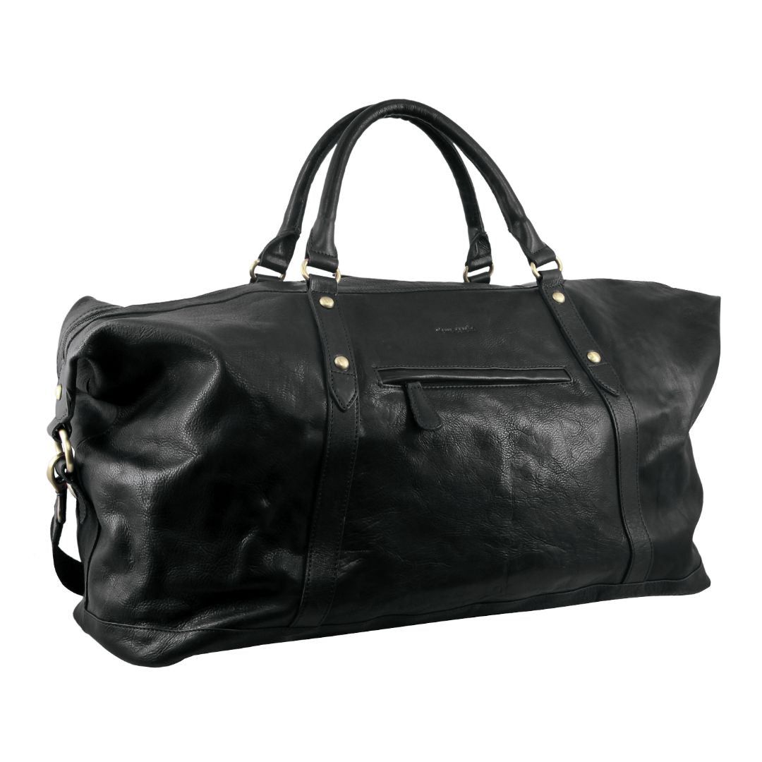 Pierre Cardin Rustic Leather Business Overnight Bag Black | 293764-JFV