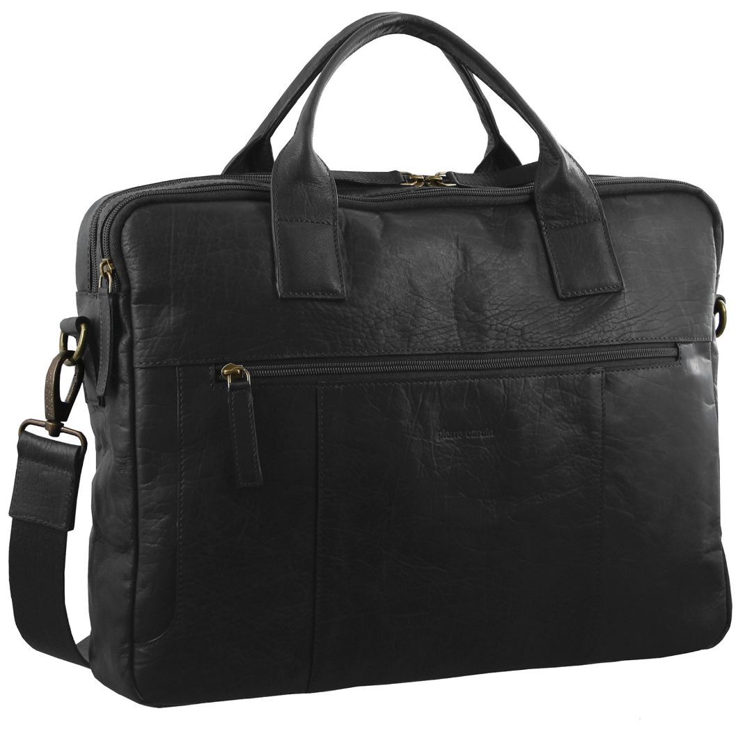 Pierre Cardin Rustic Leather Computer Bag Black | 781430-BWN