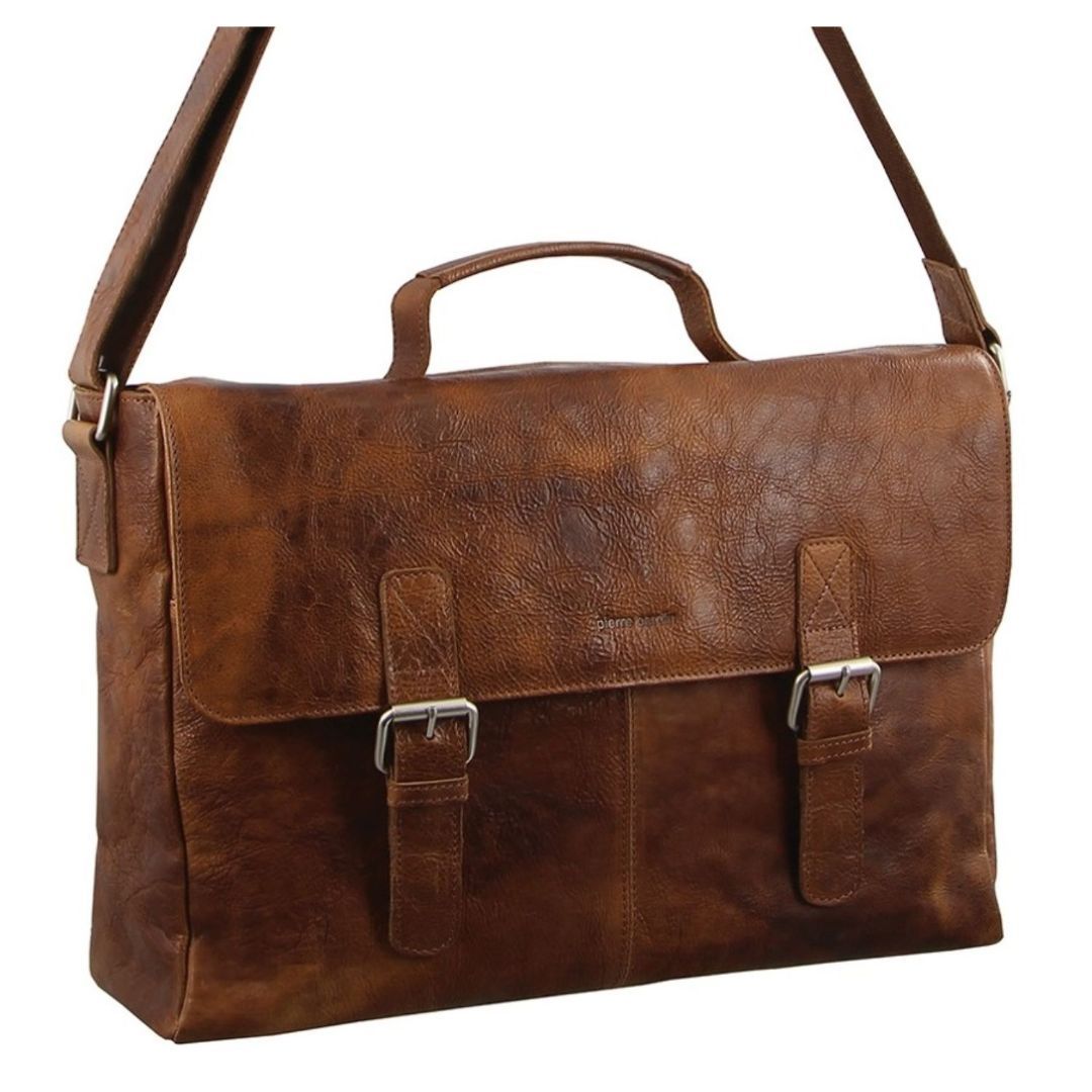 Pierre Cardin Rustic Leather Computer Bag Brown | 912506-MUV