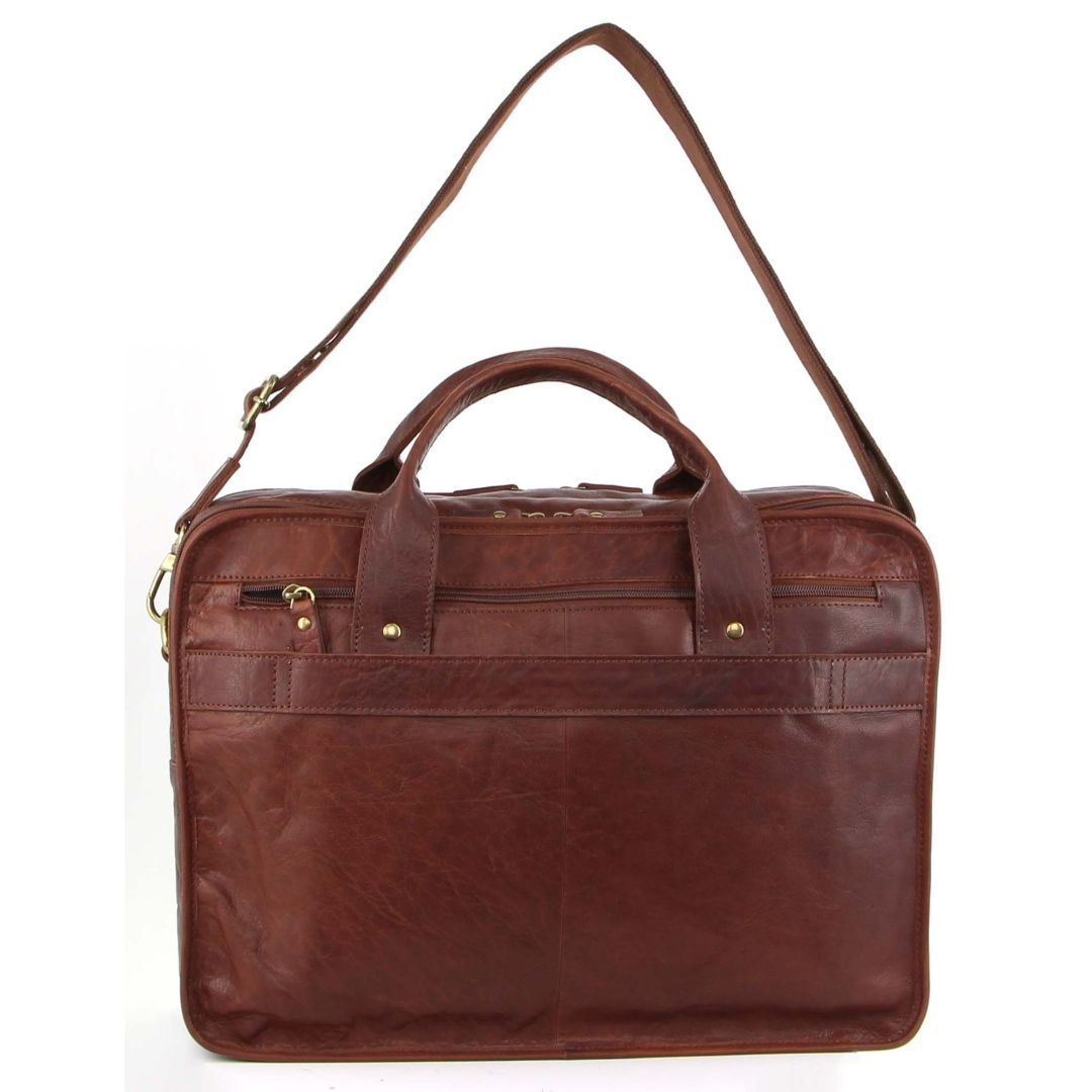 Pierre Cardin Rustic Leather Computer Bag Brown | 914785-MPW