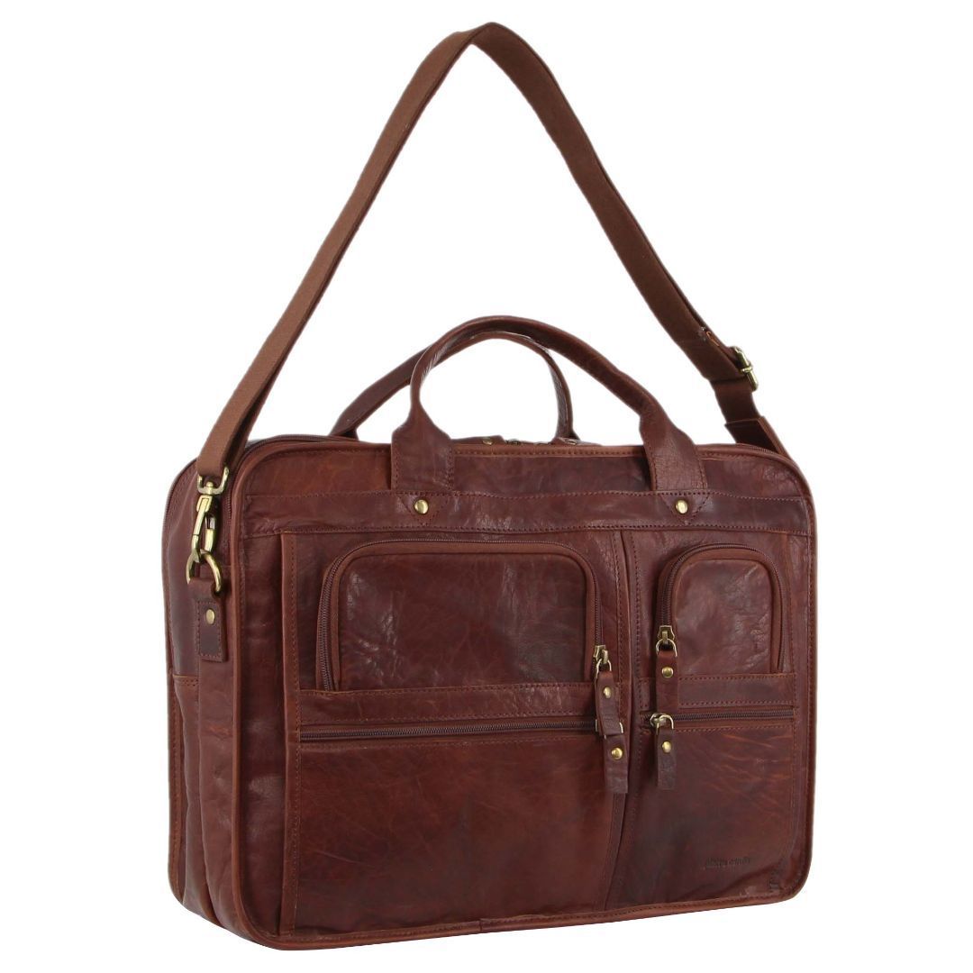 Pierre Cardin Rustic Leather Computer Bag Brown | 914785-MPW