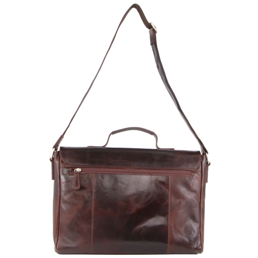 Pierre Cardin Rustic Leather Computer Bag Dark Chocolate | 296057-ZXA