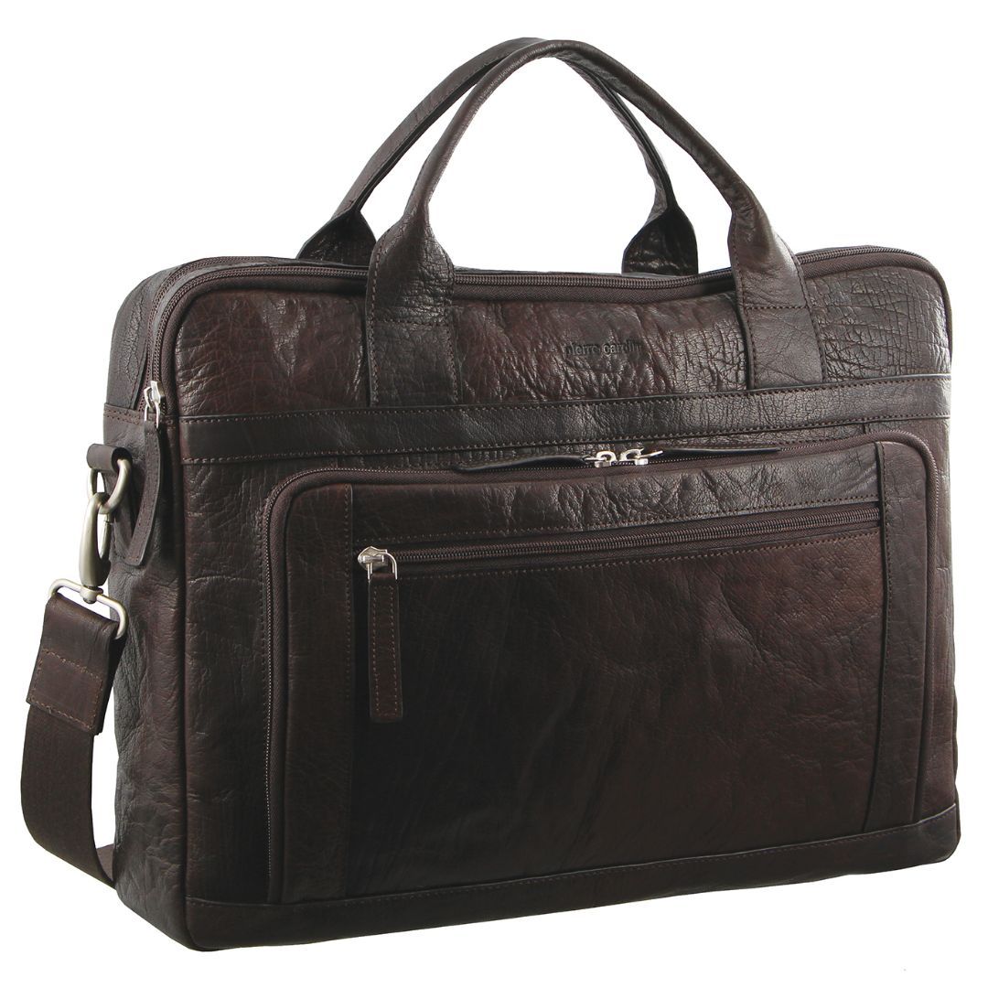 Pierre Cardin Rustic Leather Computer Business Bag Brown | 152837-ZRJ