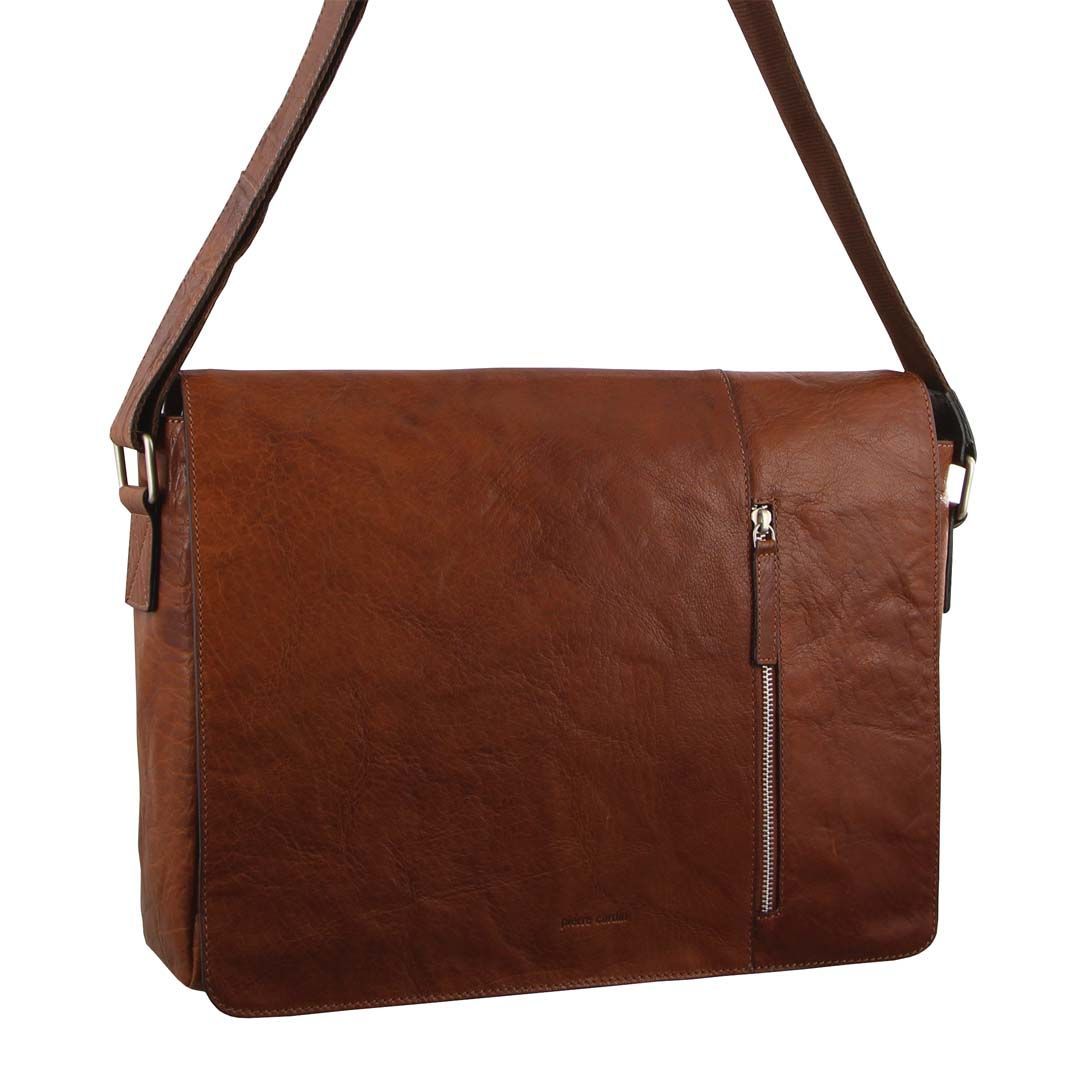 Pierre Cardin Rustic Leather Computer Messenger Bag Brown | 726143-VNQ