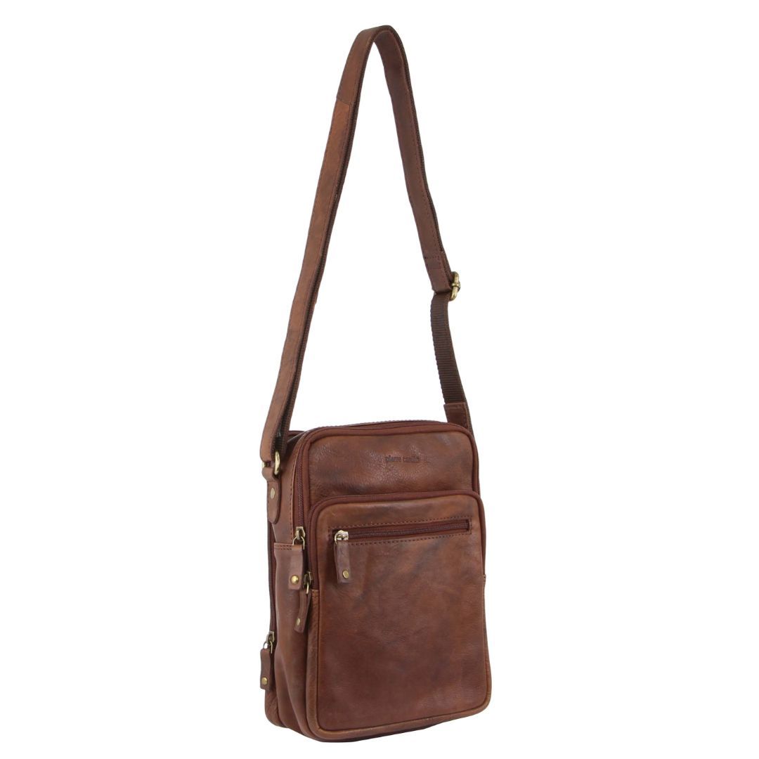 Pierre Cardin Rustic Leather Cross-Body Bag Chocolate | 693152-DSQ