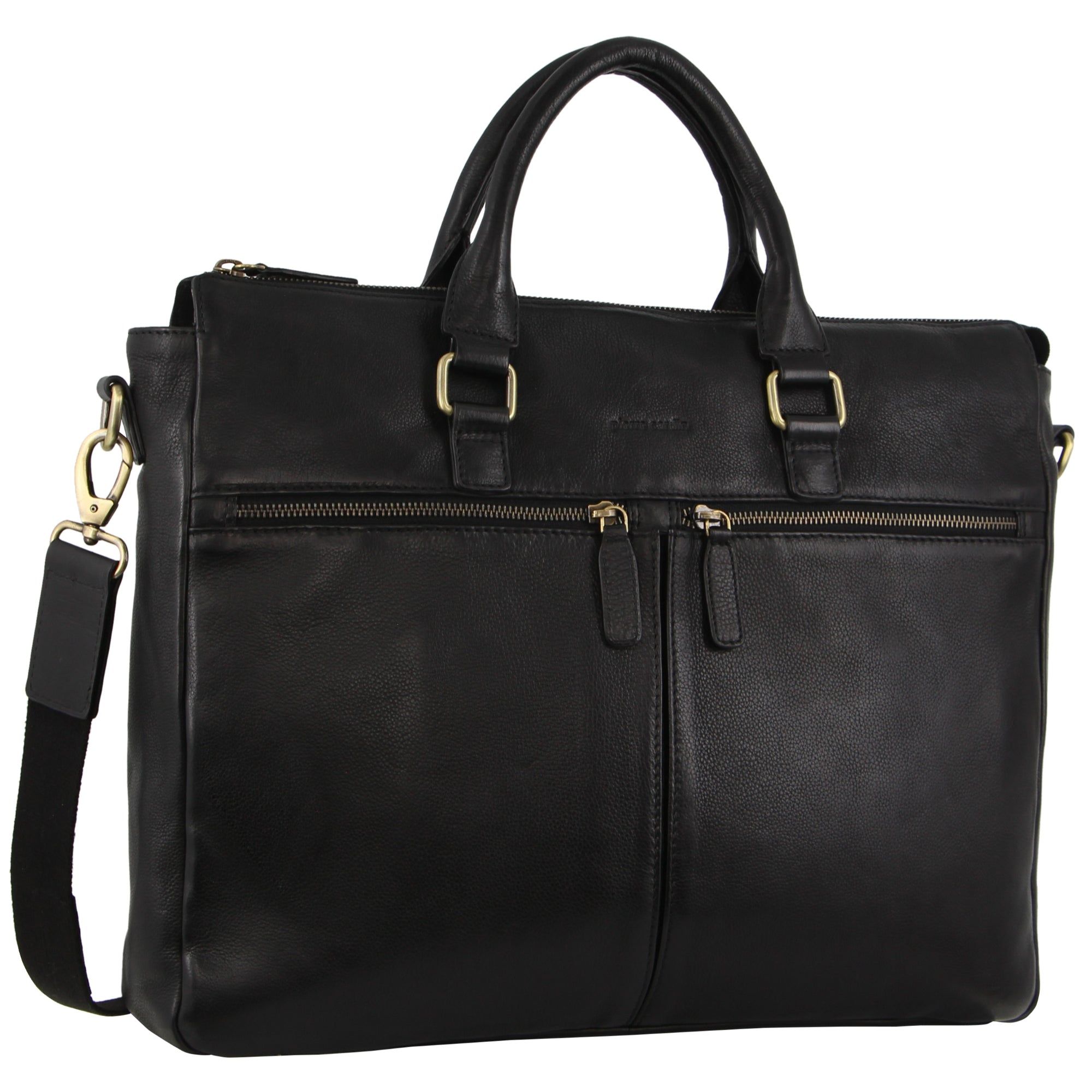 Pierre Cardin Rustic Leather Multi-Zip Computer Bag Black | 760935-XJV