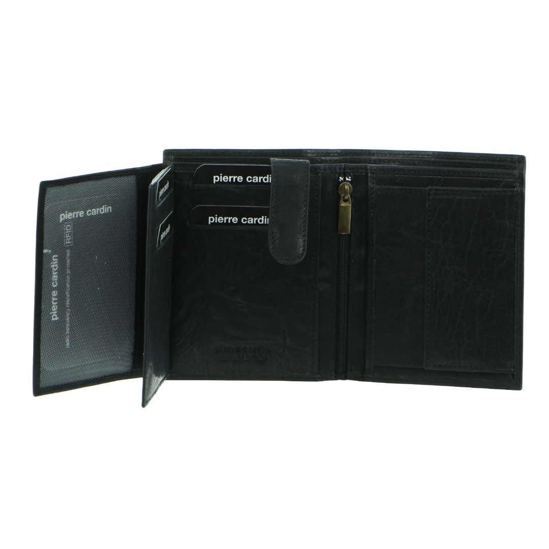 Pierre Cardin Rustic Leather Tri-Fold Wallet Black | 183265-ASJ