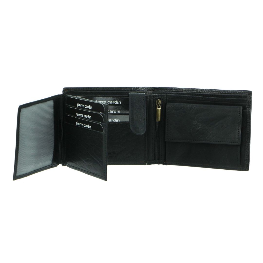 Pierre Cardin Rustic Leather Tri-Fold Wallet Black | 469208-PQZ