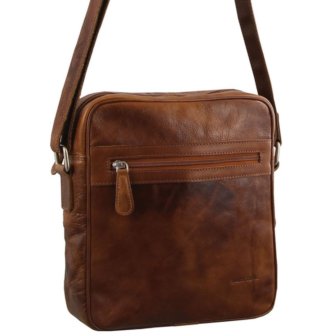 Pierre Cardin Rustic Leather iPad Bag Brown | 470253-YGE