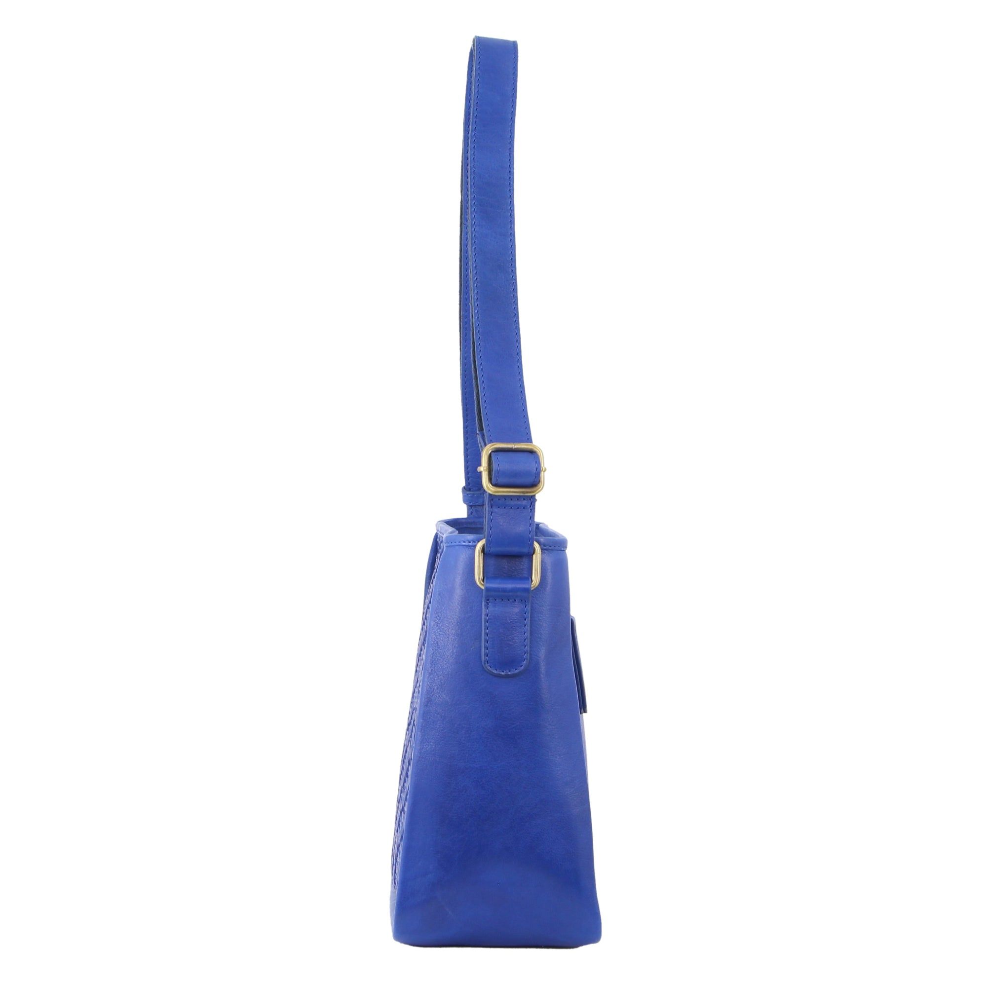 Pierre Cardin Woven Embossed Leather Cross-Body Bag Royal Blue | 468309-FAQ