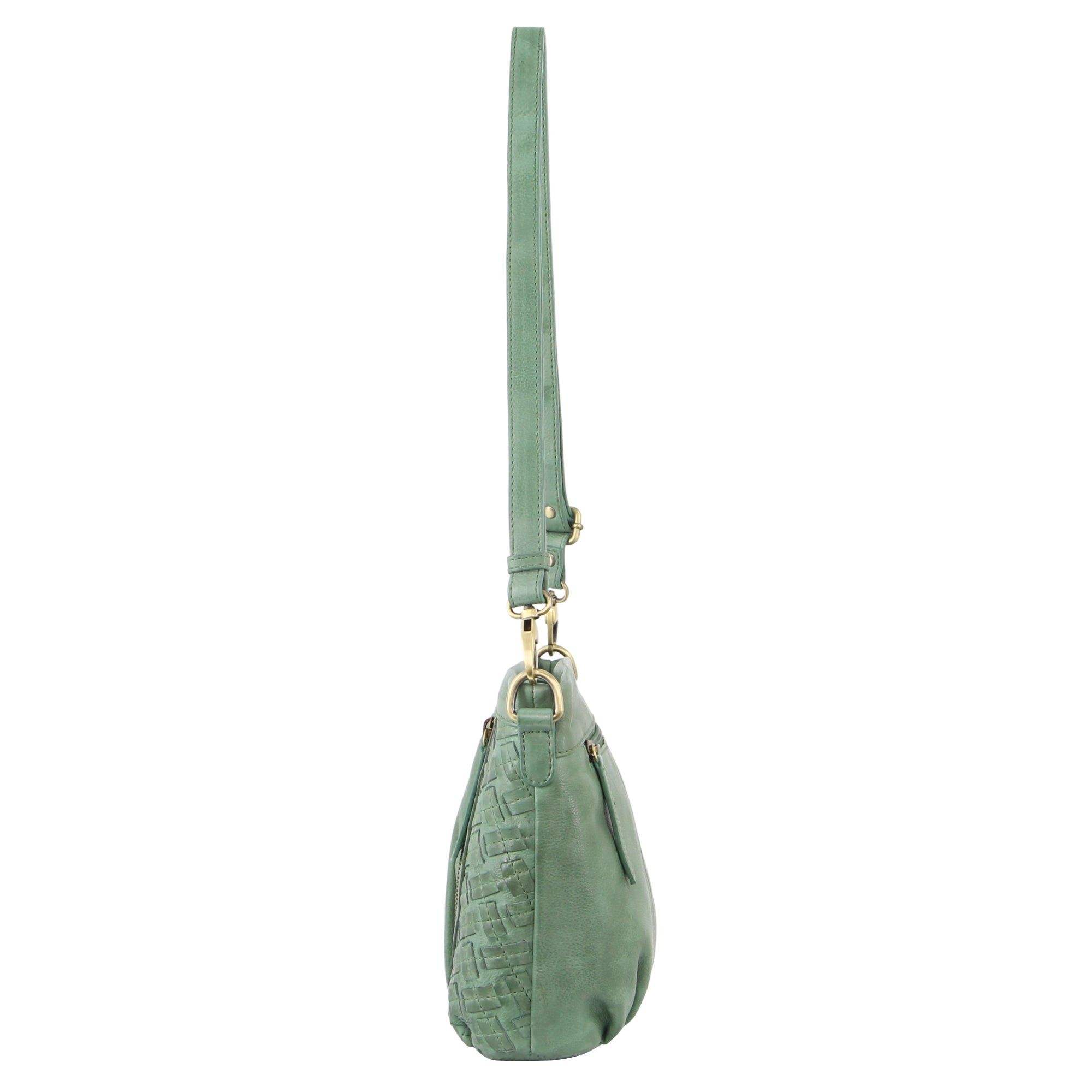 Pierre Cardin Woven Embossed Leather Crossbody Bag Green | 627183-FOL