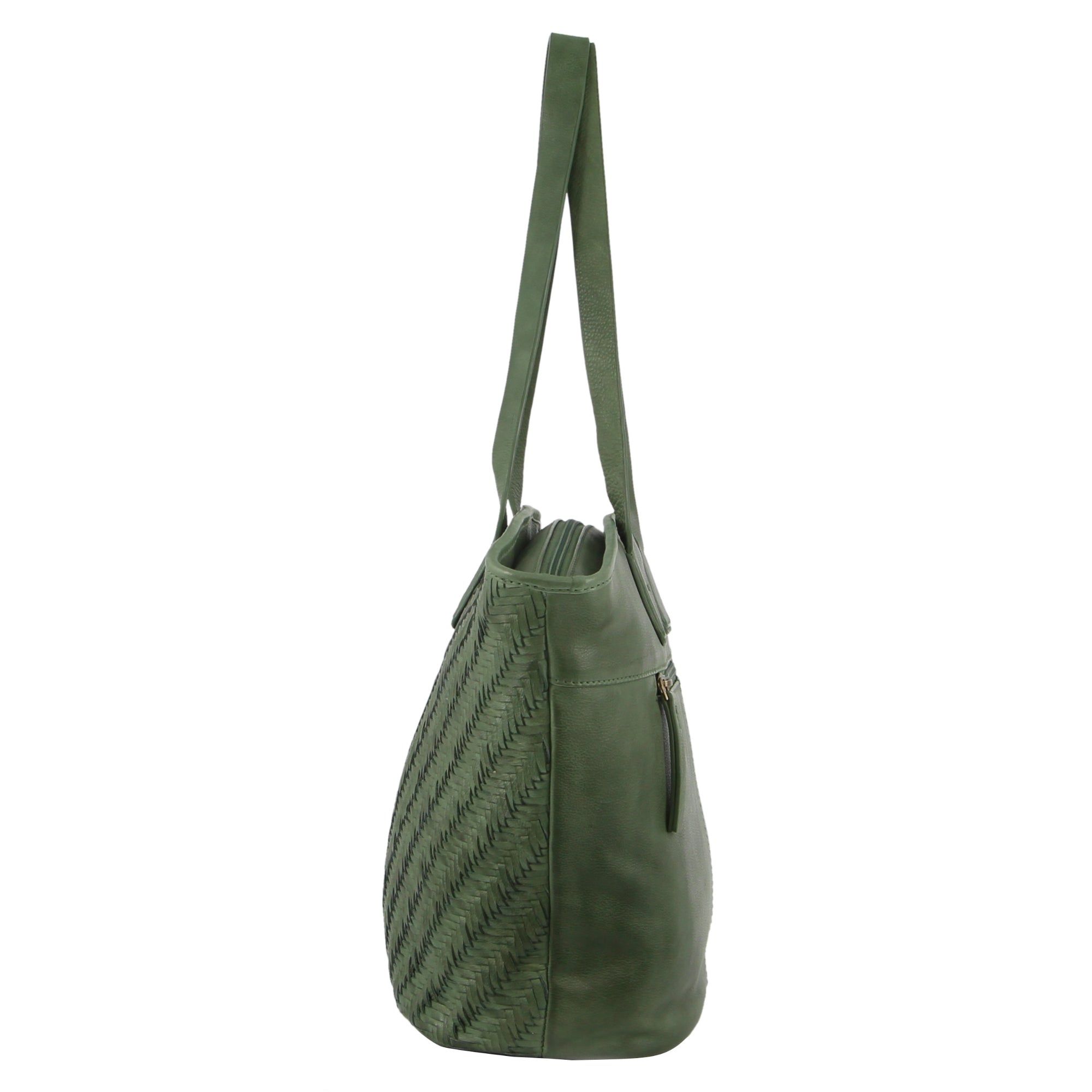 Pierre Cardin Woven Embossed Leather Shoulder Bag Green | 074623-ABS