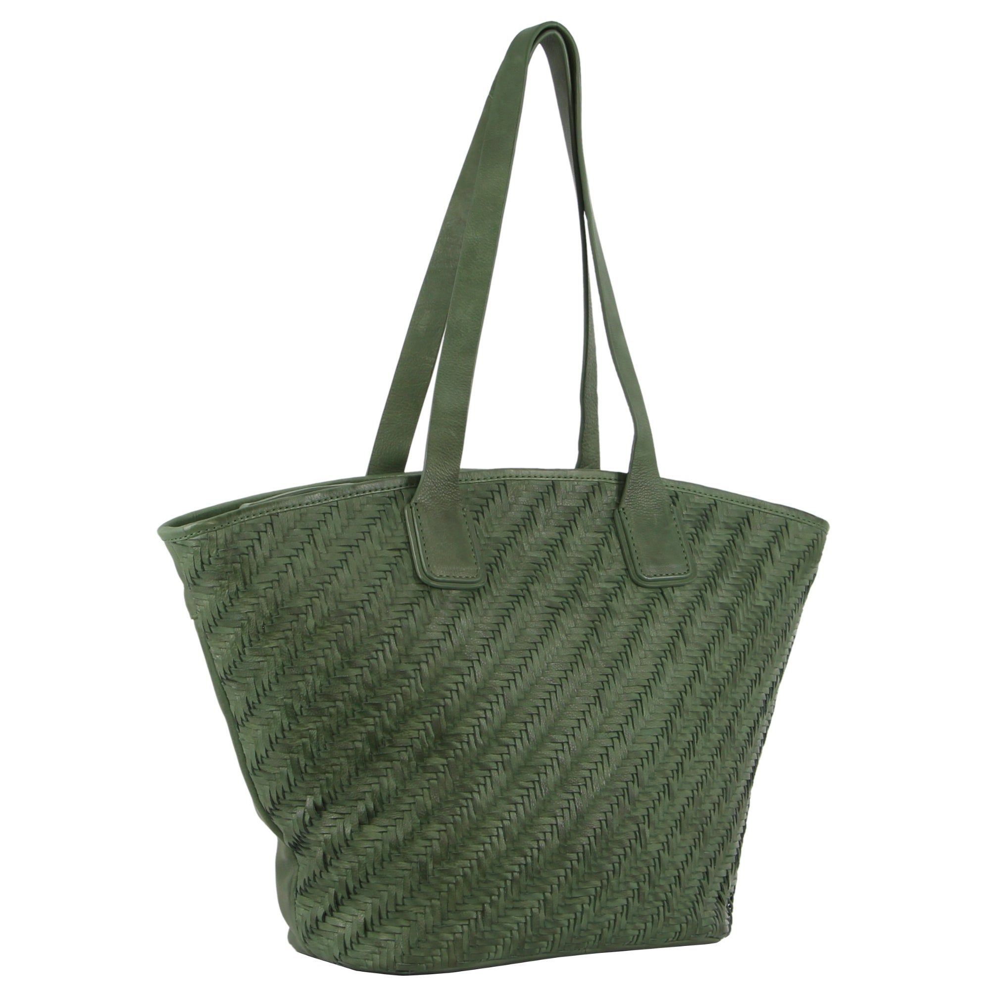 Pierre Cardin Woven Embossed Leather Shoulder Bag Green | 074623-ABS