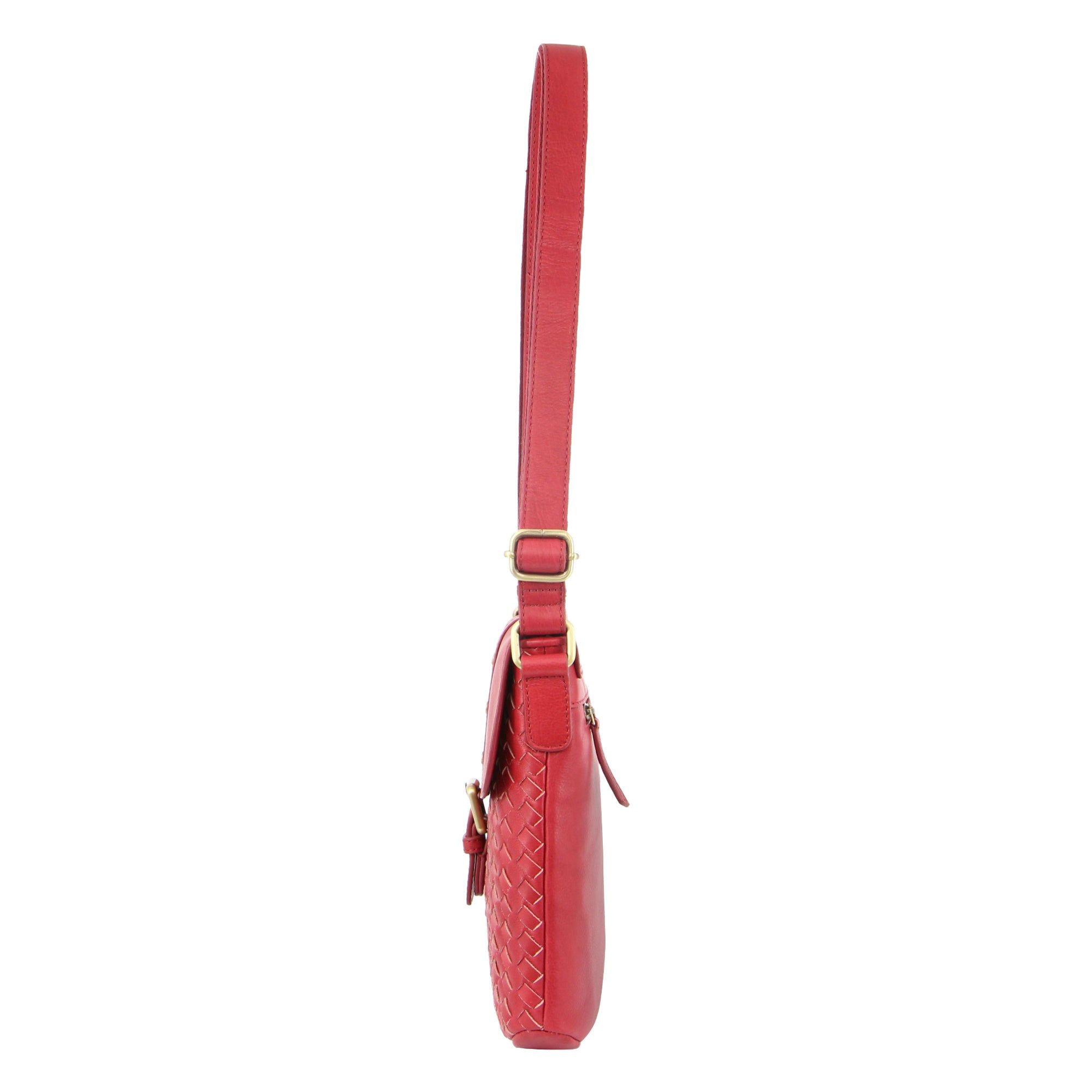 Pierre Cardin Woven Leather Cross-Body Bag with flap Red | 129054-NEV