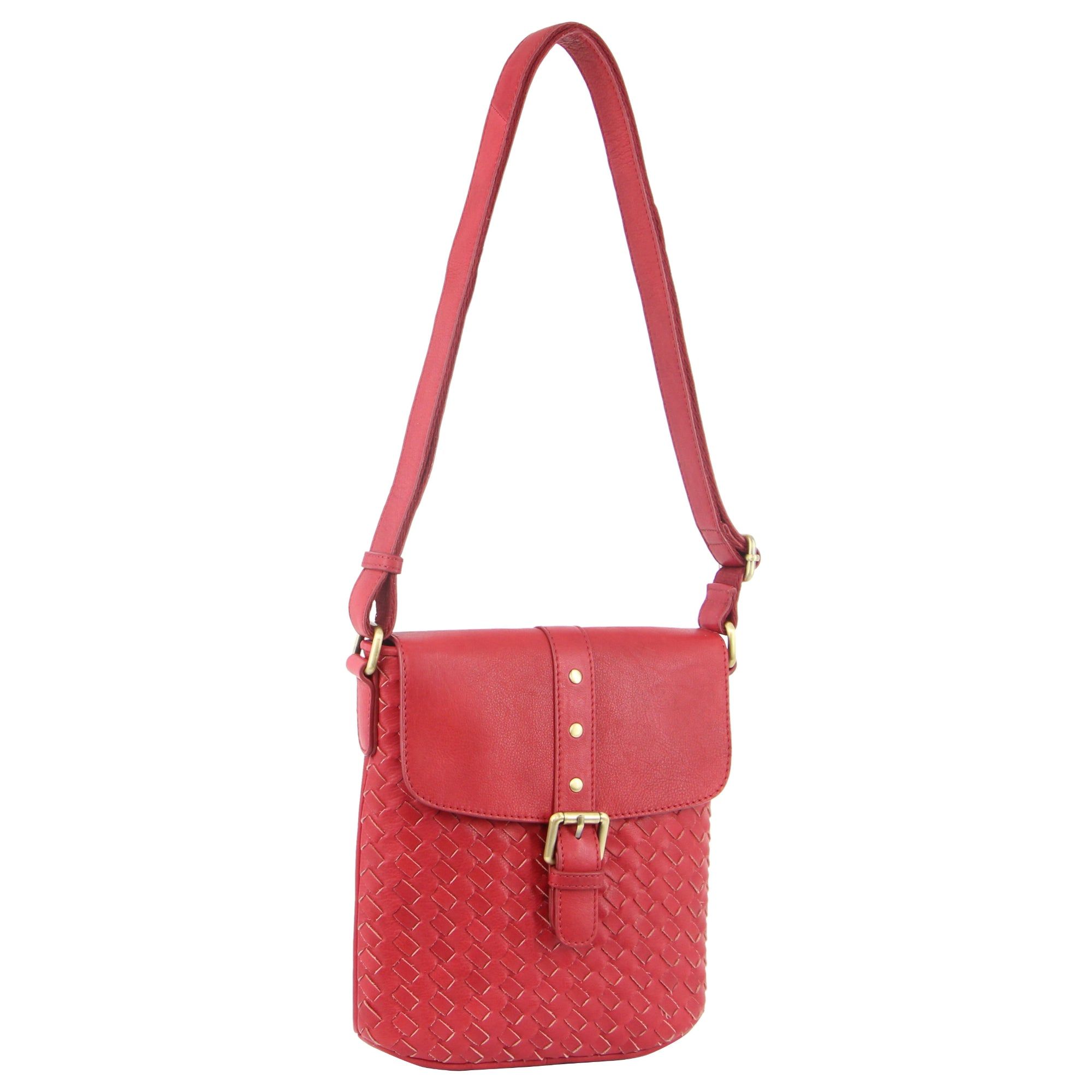 Pierre Cardin Woven Leather Cross-Body Bag with flap Red | 129054-NEV