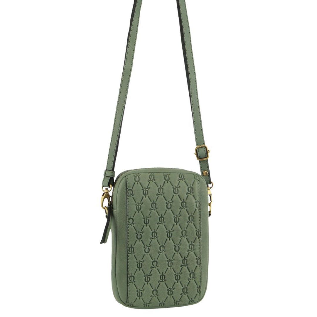 Pierre Cardin leather Textured Design Phone Bag Olive | 604238-URY